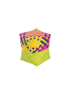 Colorful Square Palm Leaf Basket with Lid