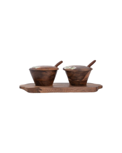Hand-Painted Flower Motif Mango Wood Multipurpose Jar Set with Tray & Spoons